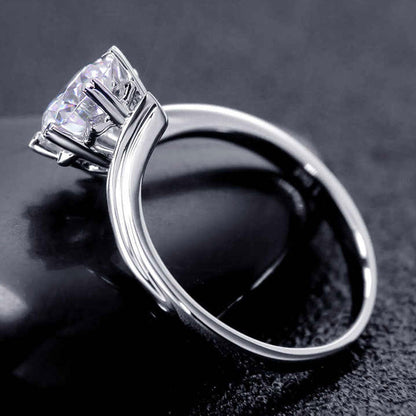 Women's White Gold Prong Setting Flower Shape Moissanite Adjustable Ring