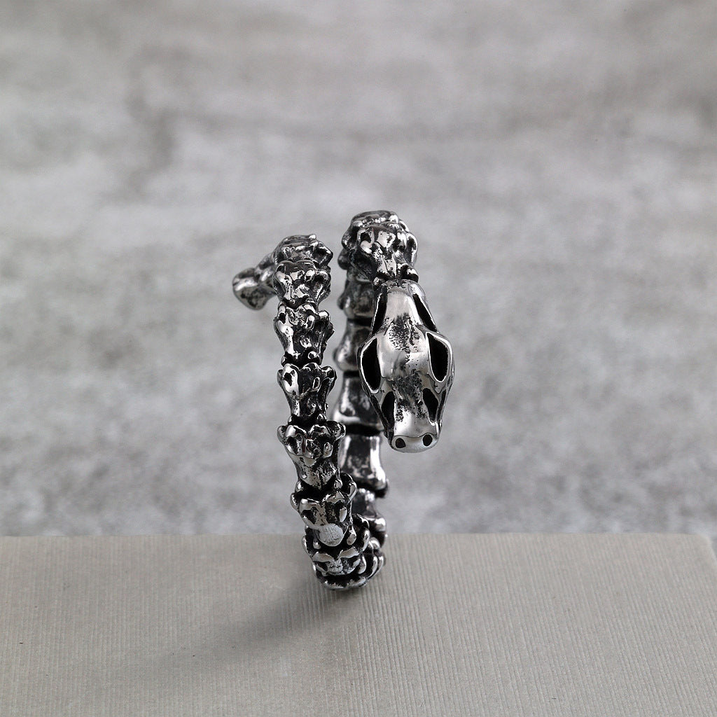 Vintage Stainless Steel Viking Snake Bone Ring for Men