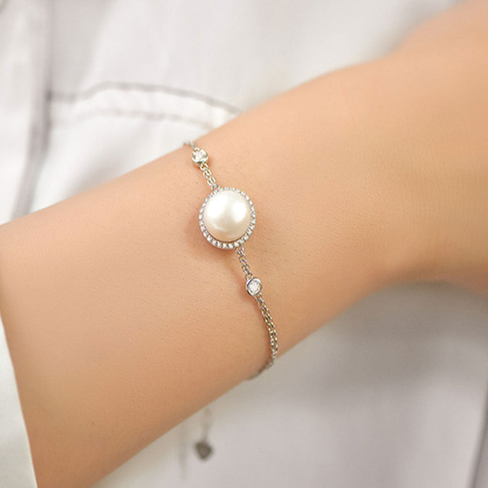 Women's White Gold Big Organic Pearl Halo Bracelet