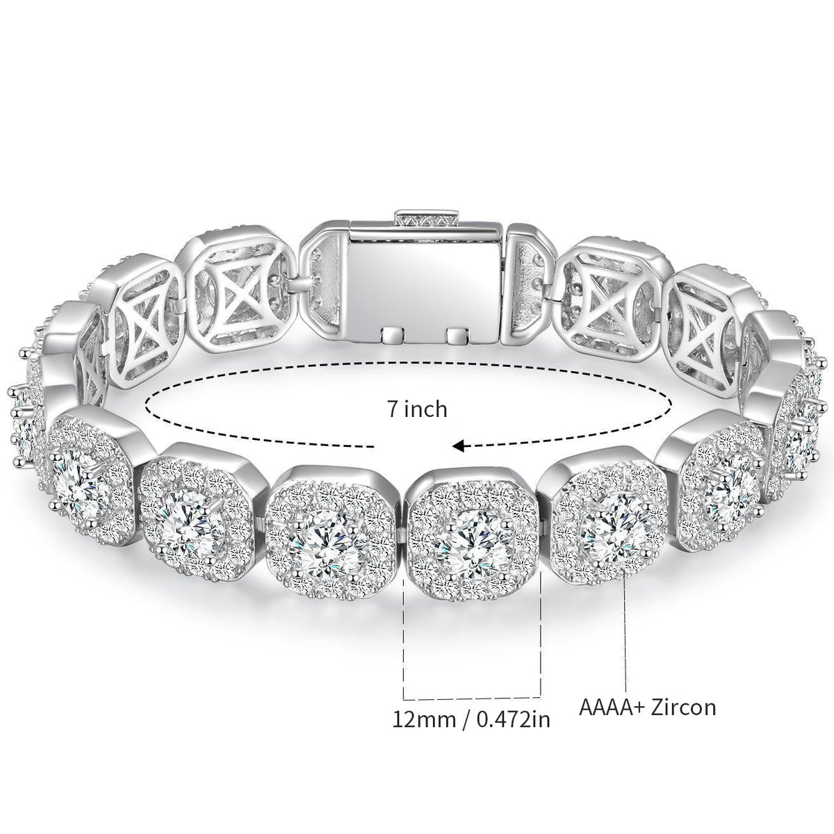 Women&Men's 12mm Cubic Zirconia Flip Clasp Cuban Link Tennis Bracelet