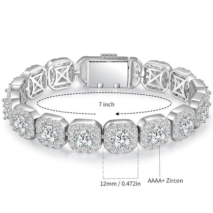 Women&Men's 12mm Cubic Zirconia Flip Clasp Cuban Link Tennis Bracelet