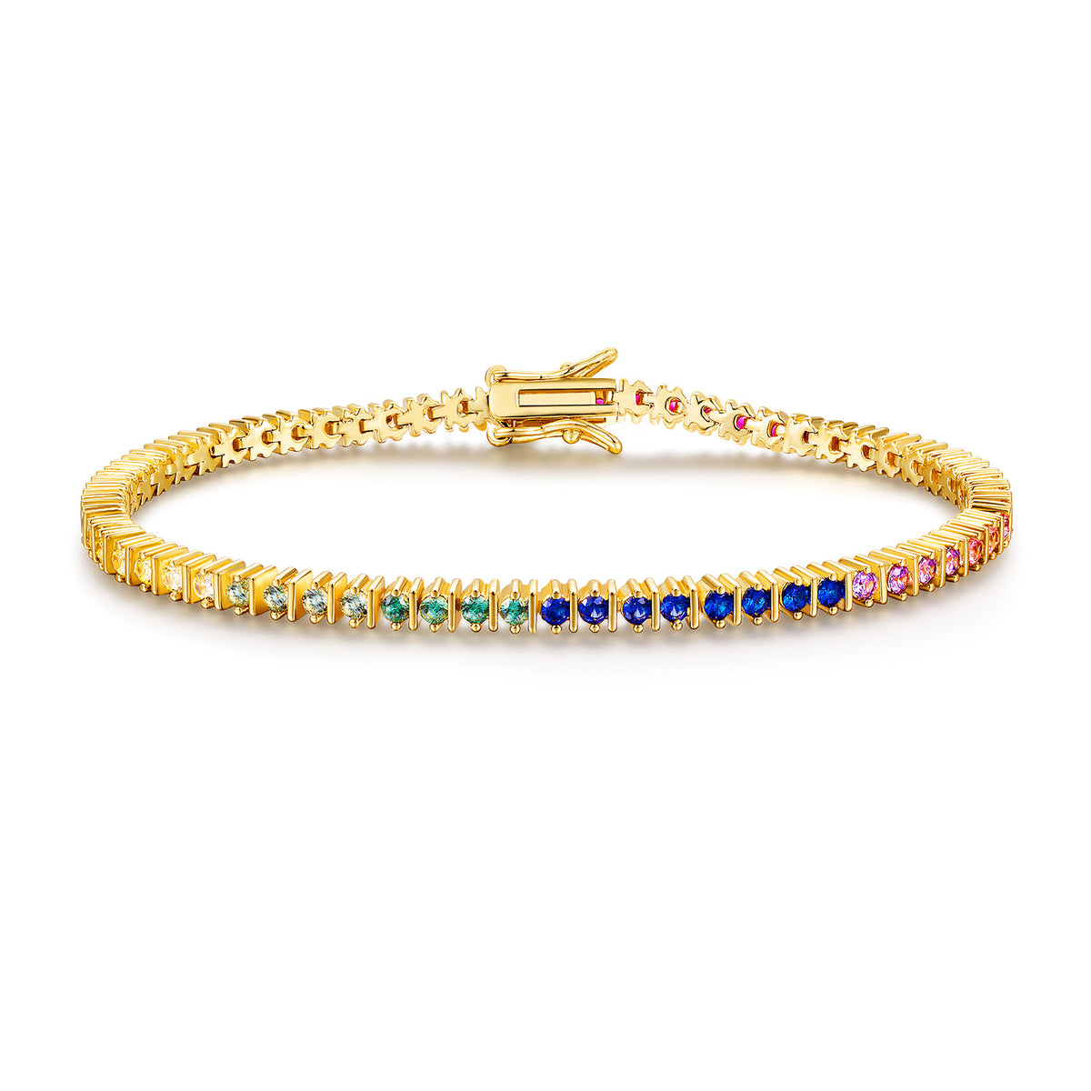 Women&Men's 2mm Round Gradient Colored Zircon Tennis Bracelet