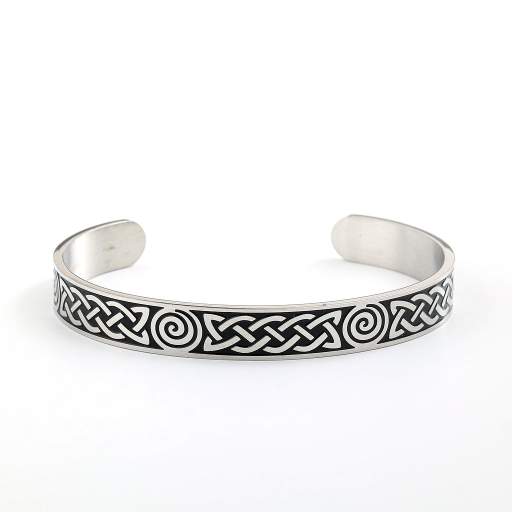 Vintage Celtic Knot Solid Stainless Steel Open C Bangle Men Bracelet