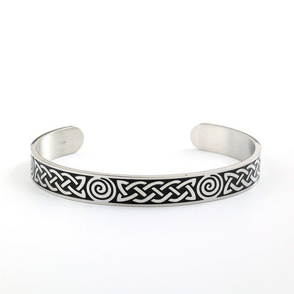 Vintage Celtic Knot Solid Stainless Steel Open C Bangle Men Bracelet