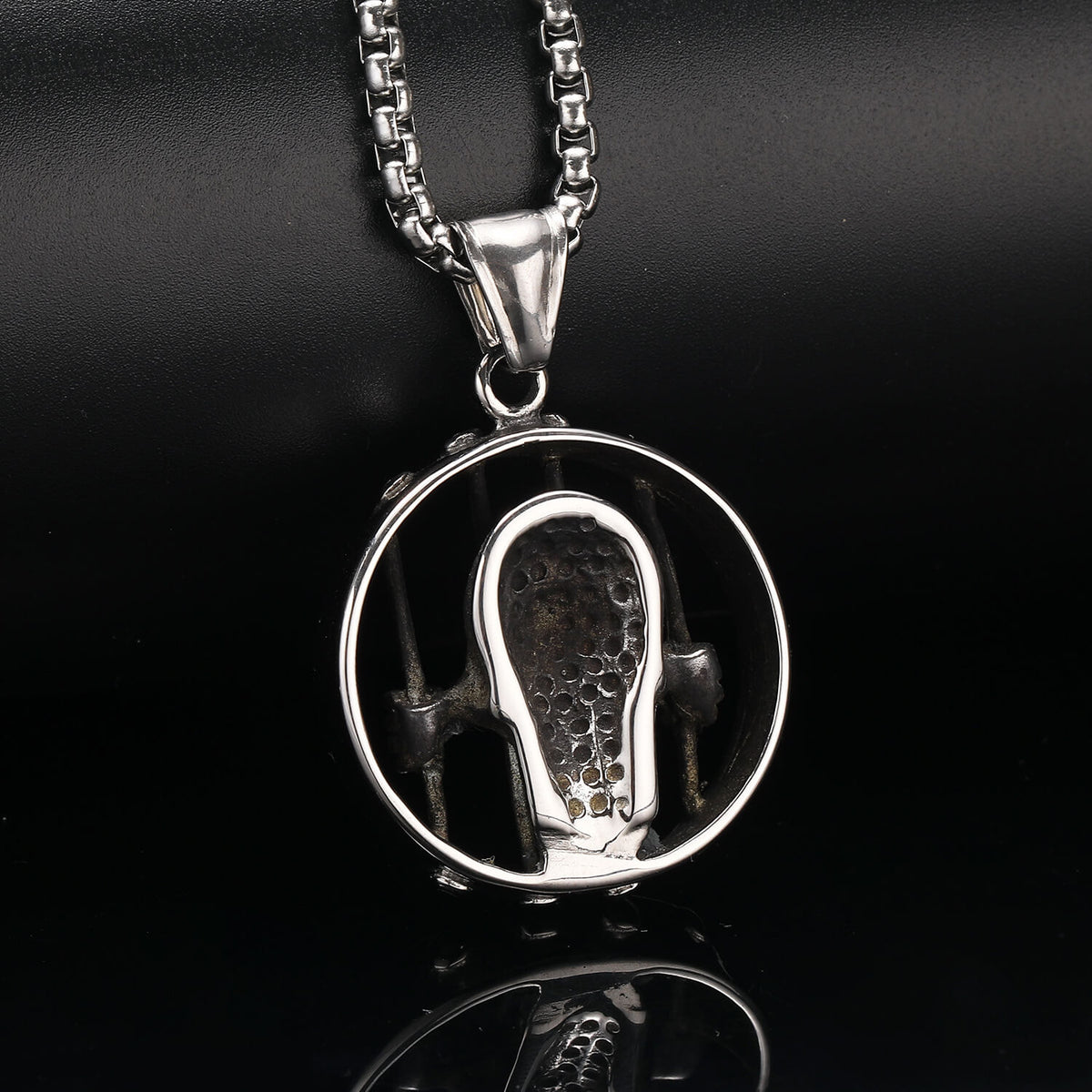 Men's Steel Prison Skull Round Pendant Necklace Punk Street Jewelry