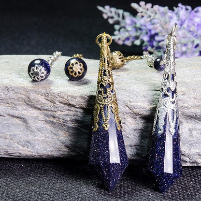 Vintage 12-Faceted Blue Sandstone Stable Pendulum