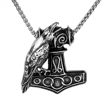 Vintage Stainless Steel Viking Raven and Anchor Combo Pendant Necklace for Men