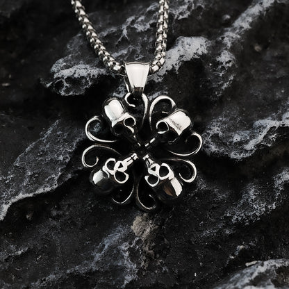 Men's Steel Flower Skull Pendant Necklace