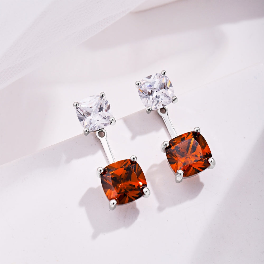 Women's 2‑Way Convertible Stud Earrings, Cushion‑Cut Coffee Zirconia, S925 with White Gold Plating