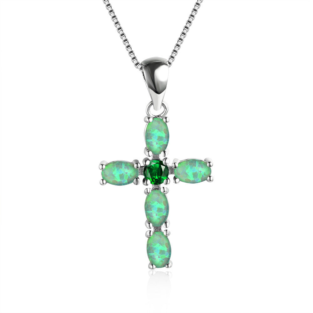 Cross-shaped Opal  gemstone necklace