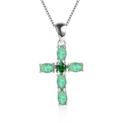 Cross-shaped Opal  gemstone necklace