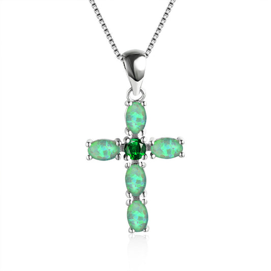 Cross-shaped Opal  gemstone necklace