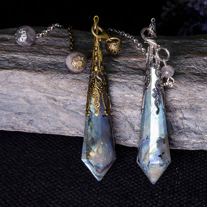Vintage 12-Faceted Labradorite Meditation Pendulum