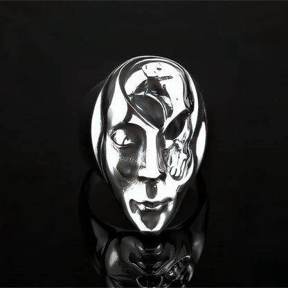 Vintage Solid Stainless Steel 3D Embossed Half Skull Face Punk Band Ring for Men