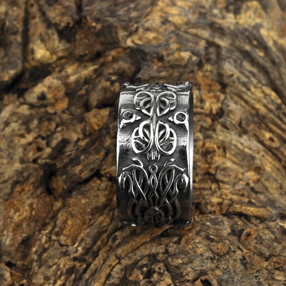 Vintage Antique Oxidized Solid Stainless Steel Celtic Knot Embossed Wide Circle Band Ring for Men