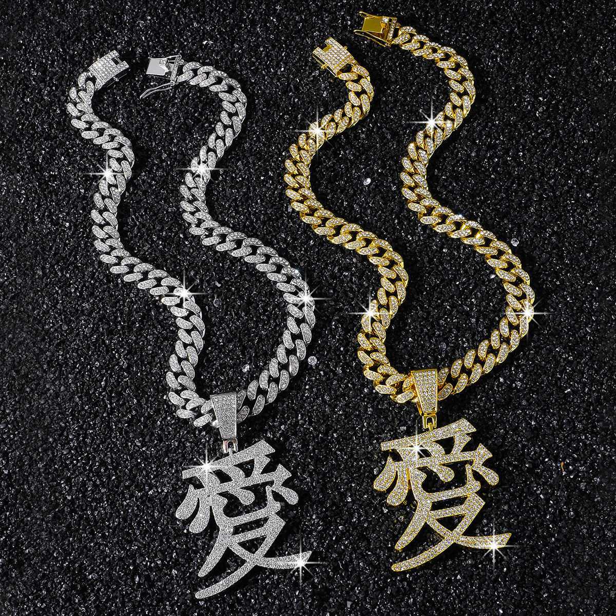 Hip-Hop Chinese Character Love Cuba Chain Pendant Necklace