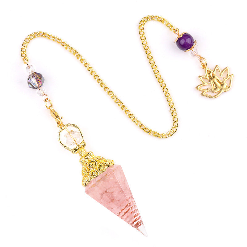 Crystal agate stone colorful crushed stone resin golden hexagonal pyramid spirit pendulum