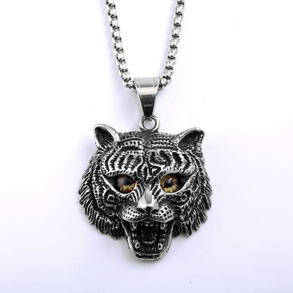 Vintage Stainless Steel Tiger Lion Leopard Pendant Necklace for Men