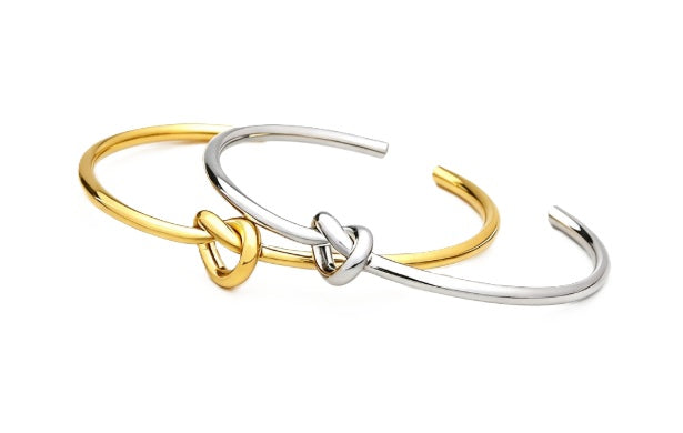 Men’s Fashion Minimalist Geometric Knotted Open Cuff Bracelet, Stainless Steel Adjustable Bangle