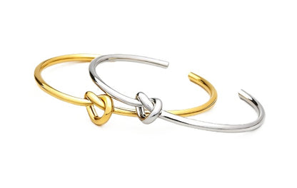 Men’s Fashion Minimalist Geometric Knotted Open Cuff Bracelet, Stainless Steel Adjustable Bangle