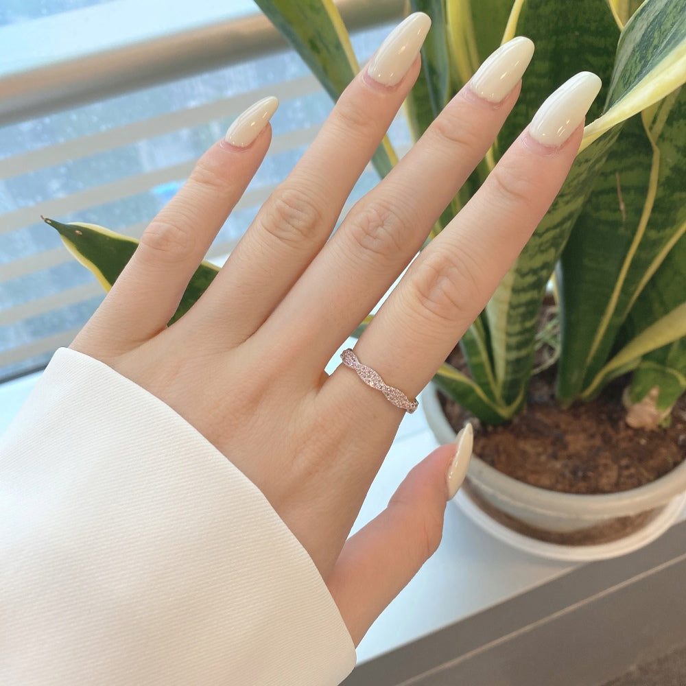 Women's Pink Round Zirconia Paved Fashion Wedding Ring, S925 with White Gold Plating
