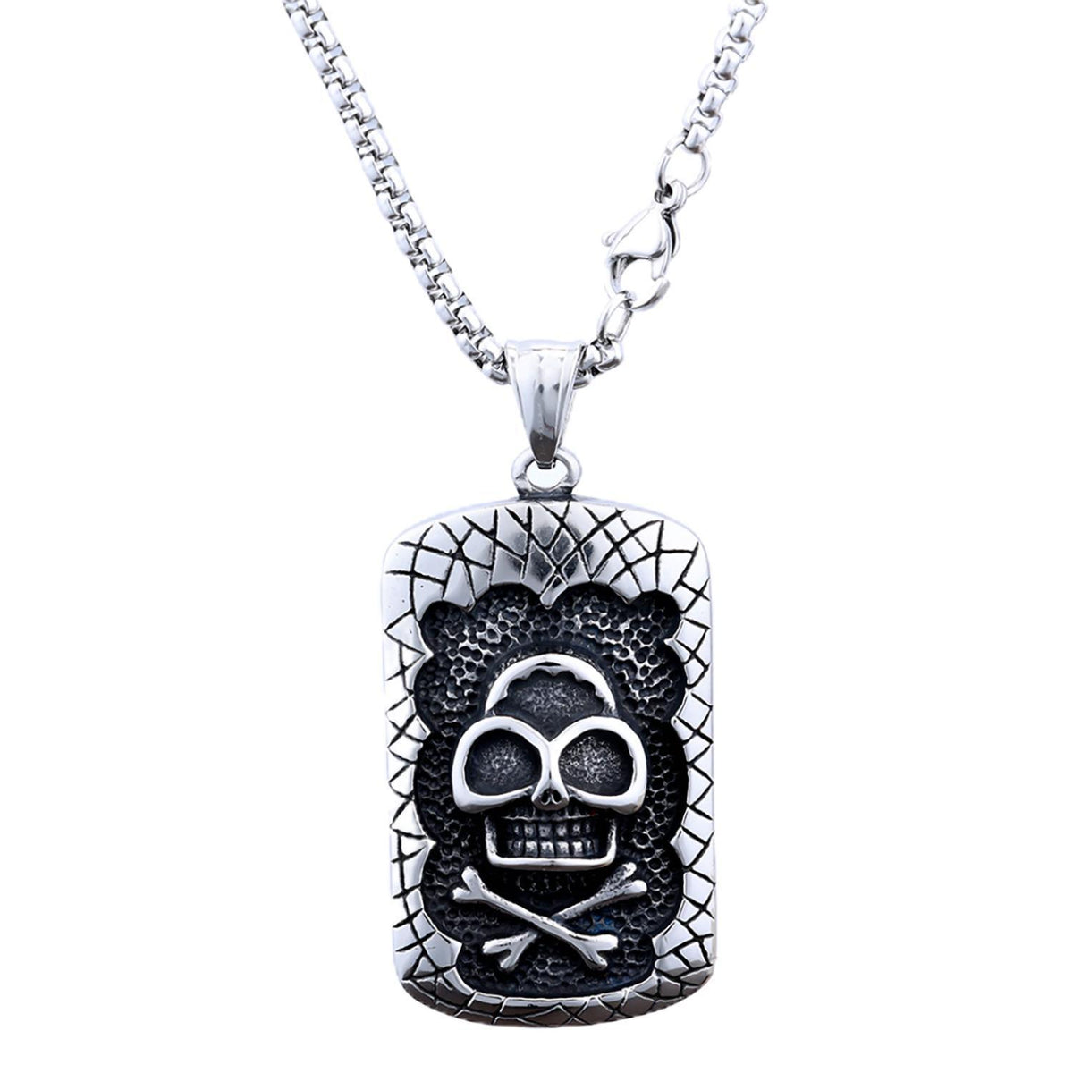 Men's Steel Skull Crossbones Dog Tag Pendant Necklace