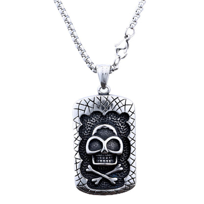 Men's Steel Skull Crossbones Dog Tag Pendant Necklace