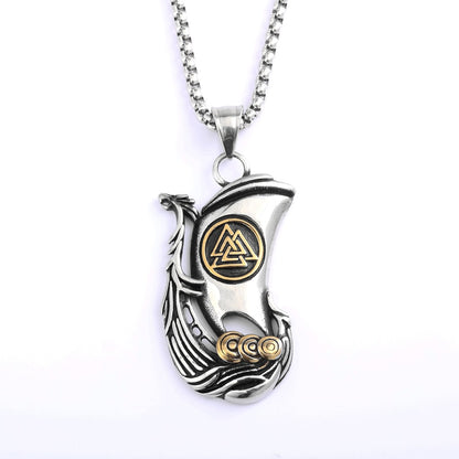 Men's Vintage Stainless Steel Single Sided Viking Sailboat Pendant Necklace