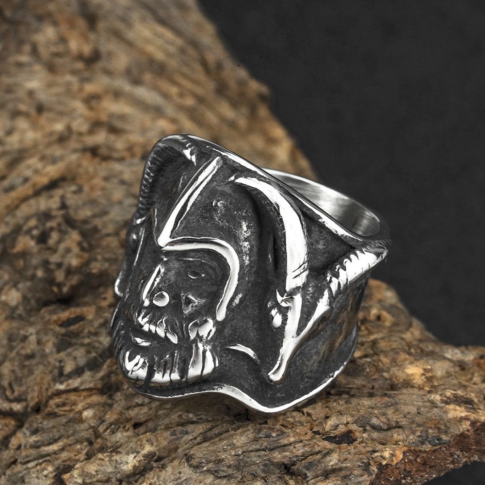 Vintage Solid Stainless Steel Hip Hop Viking Double Ram Head Warrior Band Ring for Men