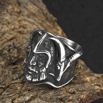 Vintage Solid Stainless Steel Hip Hop Viking Double Ram Head Warrior Band Ring for Men