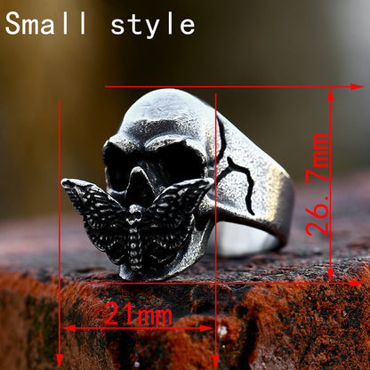 Mens Domineering Stainless Steel Moth Skull Ring