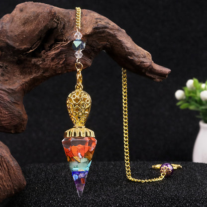 Golden Crystal Agate Resin Hexagonal Pyramid Spirit Pendulum