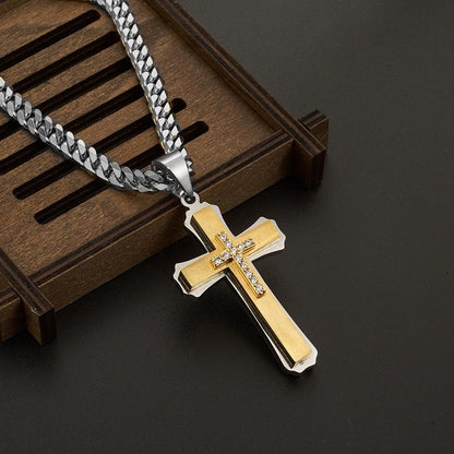 Flash Deal: Golden-Slivery Multi-Layer Cross Zircon Pendant Necklace