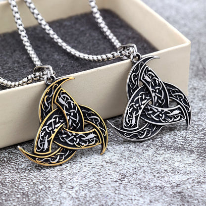 Vintage Stainless Steel Men's Single Sided Viking Celtic Knot Triangle Pendant Necklace