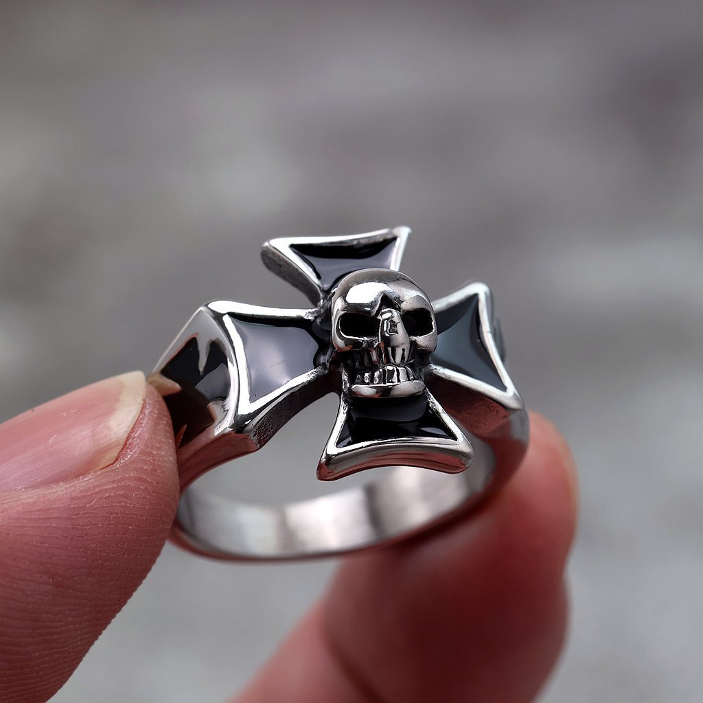 Vintage Stainless Steel Cool Cross Skull Ring for Men