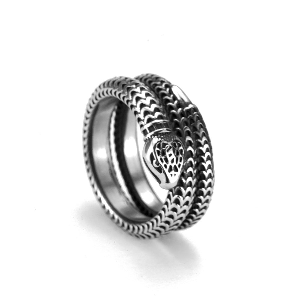 Vintage Stainless Steel Punk 3D Snake Circle Ring for Men