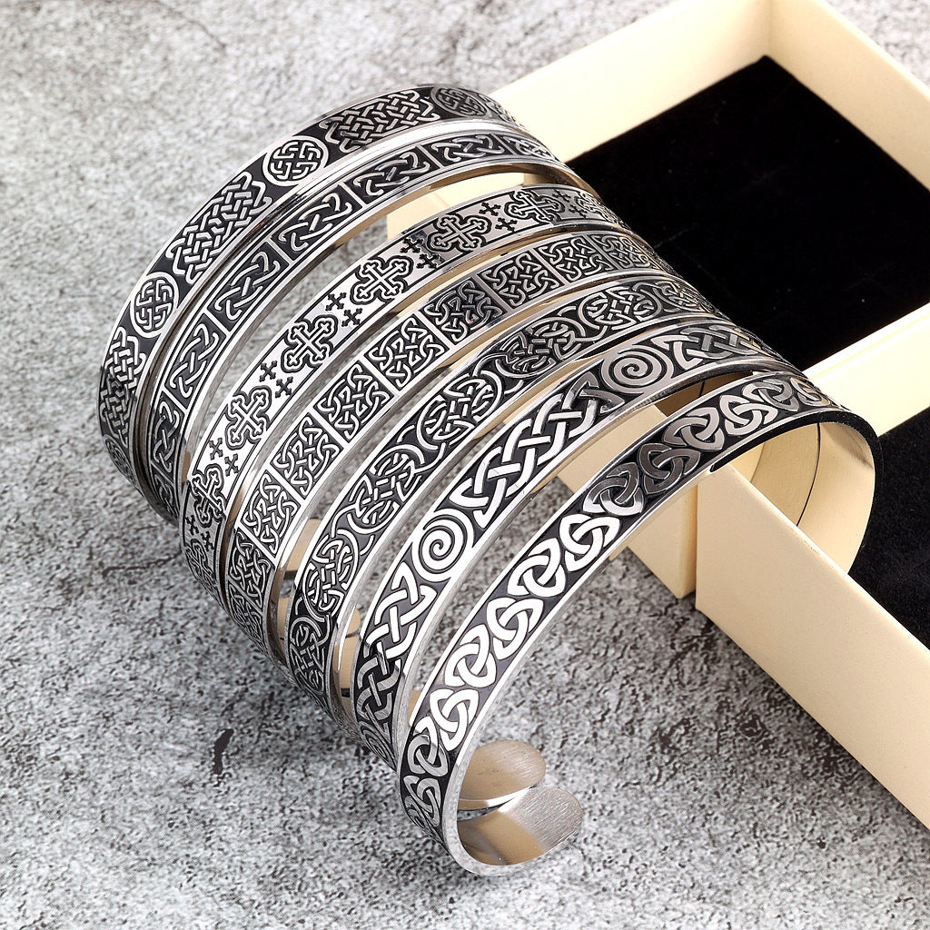 Vintage Celtic Knot Solid Stainless Steel Open C Bangle Men Bracelet