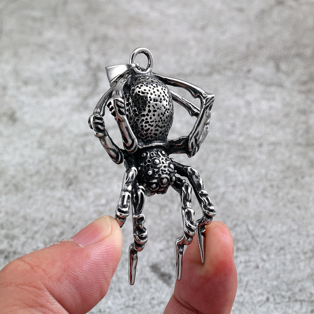 Vintage Stainless Steel Men's Halloween 3D Spider Pendant Necklace