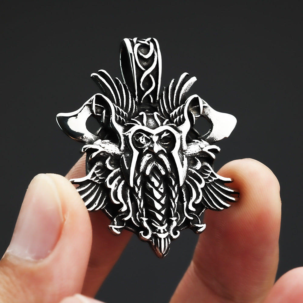 Men's Steel Viking Odin Winged Pendant Necklace