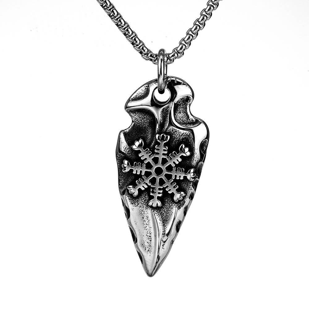 Men's Steel Viking Compass Spearhead Pendant Necklace