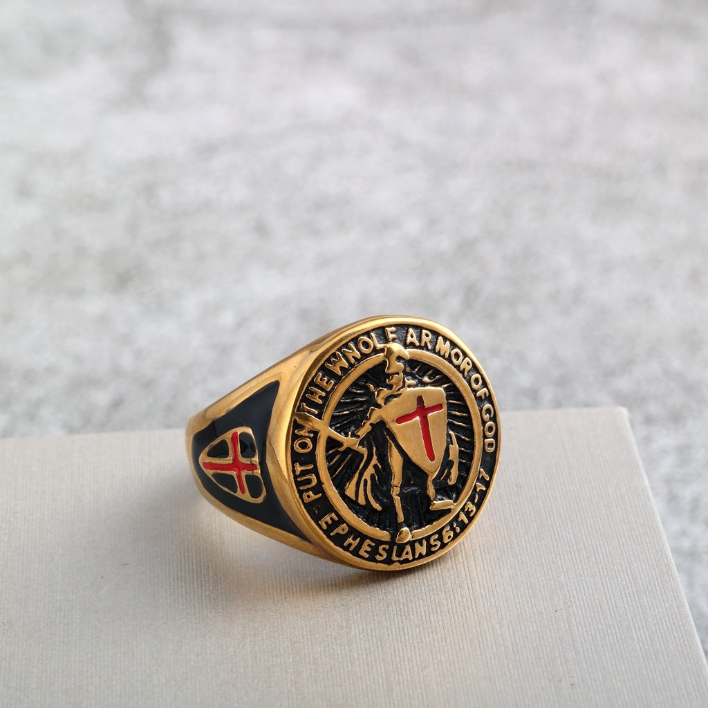 Vintage Solid Stainless Steel Medieval Templar Crusader Knight Cross Signet Ring for Men