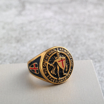 Vintage Solid Stainless Steel Medieval Templar Crusader Knight Cross Signet Ring for Men