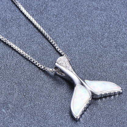 Opal Fish Tail-shaped Pendant Necklace