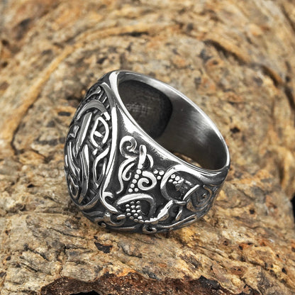 Vintage Solid Stainless Steel Norse Viking Triquetra Celtic Knot Carved Wide Band Ring for Men