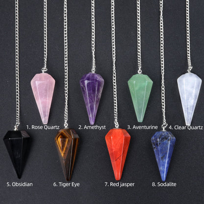 Crystal stone polished hexagonal spirit column pendulum