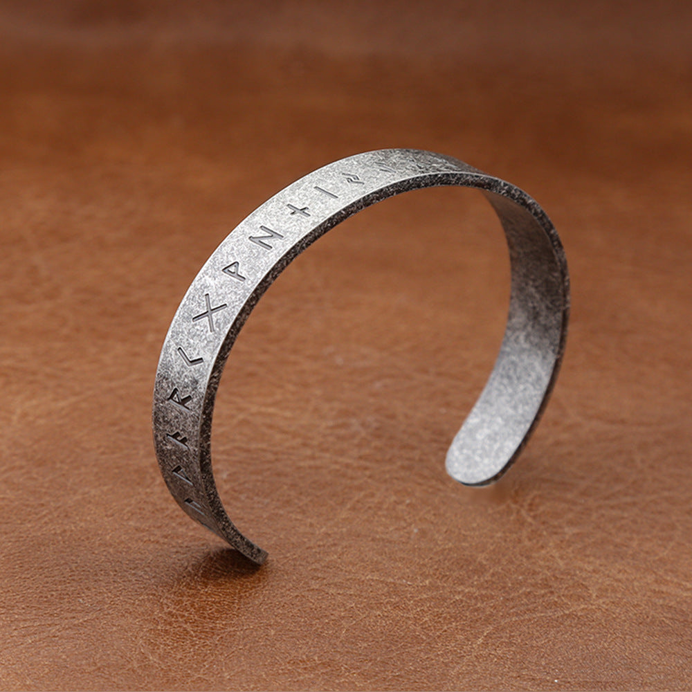 Vintage Literary Viking Runes Stainless Steel Men Bracelet, Fashion Personality Open Cuff Wrist Jewelry