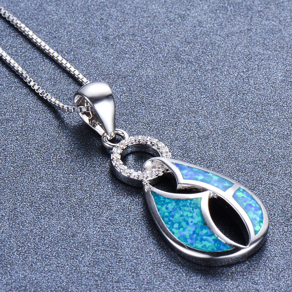 Opal single-ring pendant necklace