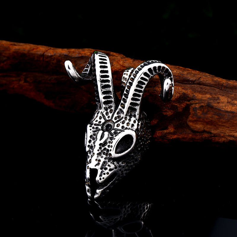 Men's Steel Goat Skull Retro Hip Hop Jewelry Pendant Necklace