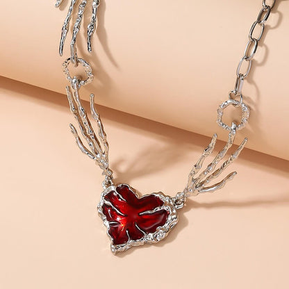 Gothic-style red heart-shaped necklace