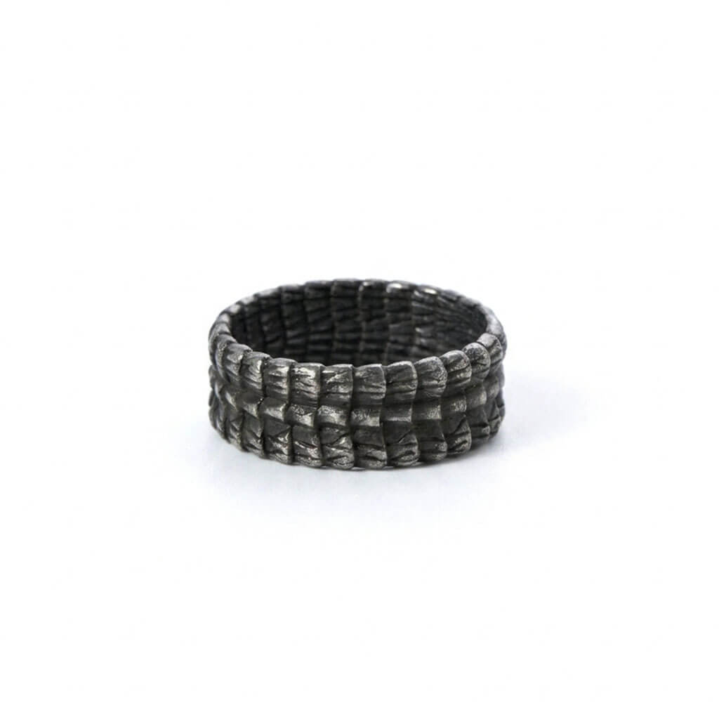 Vintage Solid Stainless Steel Slim Narrow Dragon Pattern Band Ring for Men